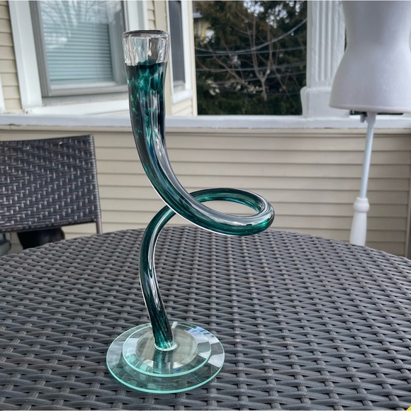 Handblown Glass Spiral Curved Candle Holder - Picture 5 of 16